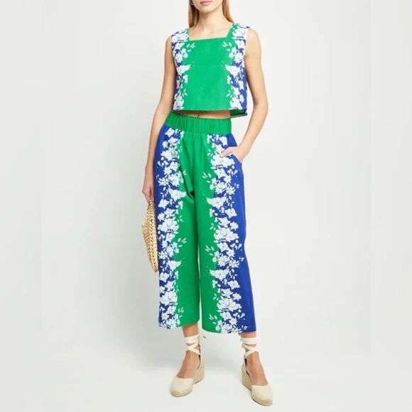 Kourt Willow 2-Piece Pant Set Crop Top Wide Leg Crop Pant Small Blue Green - Picture 2 of 12